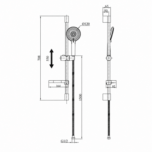 Barre de douche Aquaris �L�GANCE inox 304 chrom�e douchette ronde 5 modes de jets