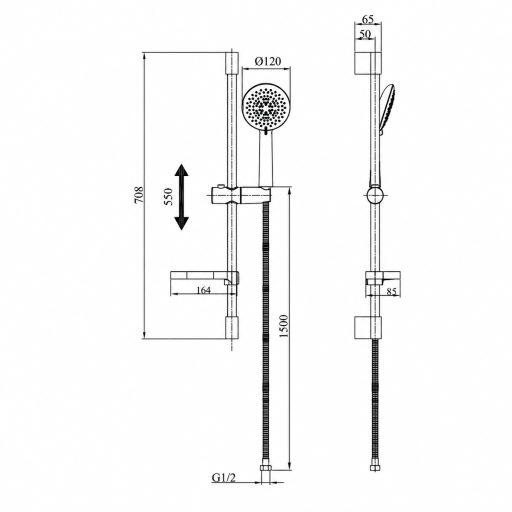 Barre de douche Aquaris HARMONIE inox 304 chrom�e douchette ronde 3 modes de jets