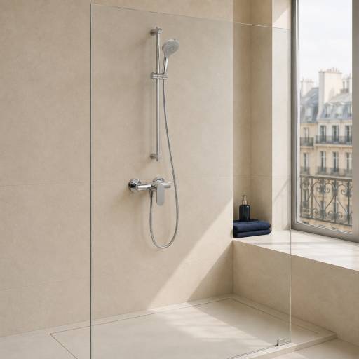 Mitigeur de douche NEOLOOP chrom� sans bec verseur, install� dans une douche