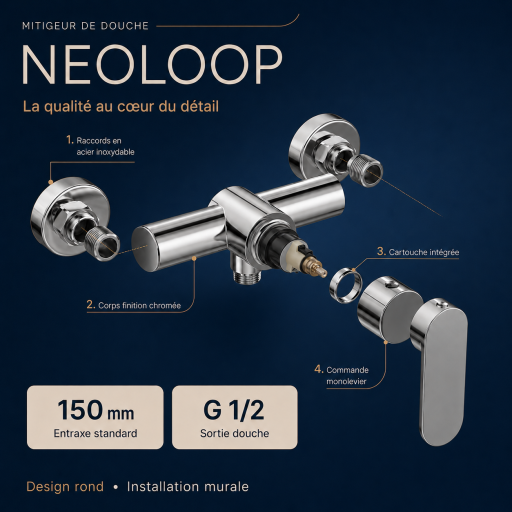 Mitigeur m�canique de douche rond NEOLOOP  - Sans bec verseur