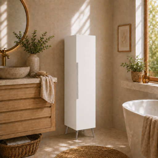 Meuble haut colonne pour salle de bain KANO 130 cm sur pieds, bois Plywood 16 mm, 5 coloris, Pr�mont�