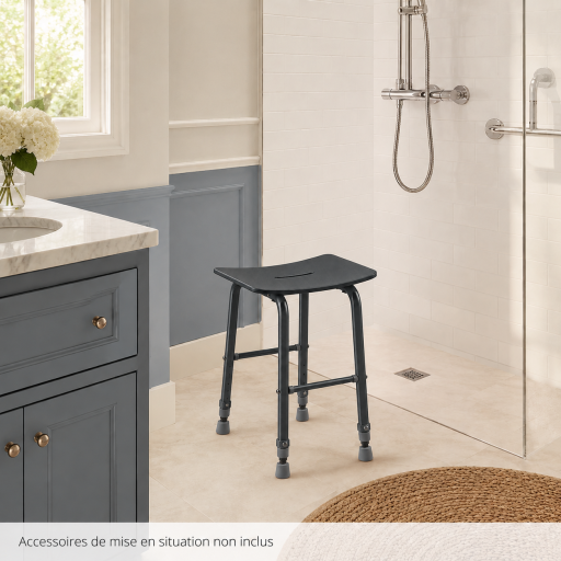 Tabouret de douche RUGAO NOIR r�glable pour salle de bain PMR