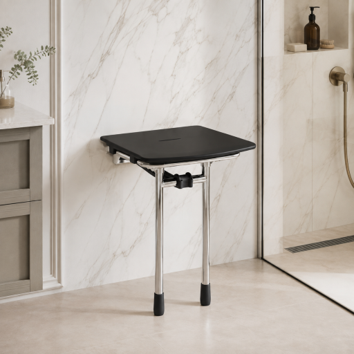 Si�ge de douche RUGAO NOIR relevable et r�glable pour salle de bain PMR
