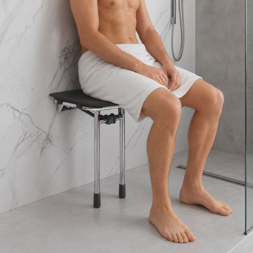 Si�ge de douche RUGAO NOIR relevable et r�glable pour salle de bain PMR