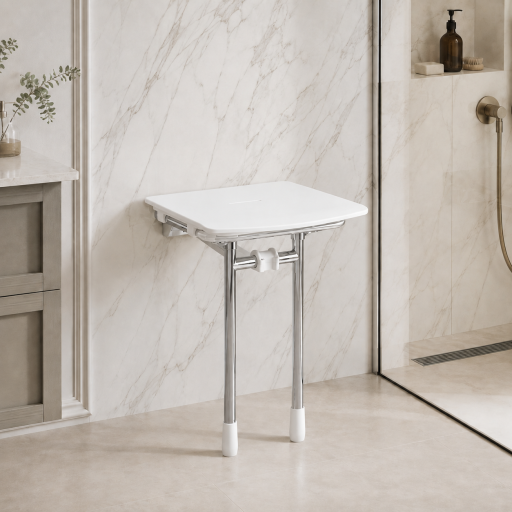 Si�ge de douche RUGAO BLANC relevable et r�glable pour salle de bain PMR