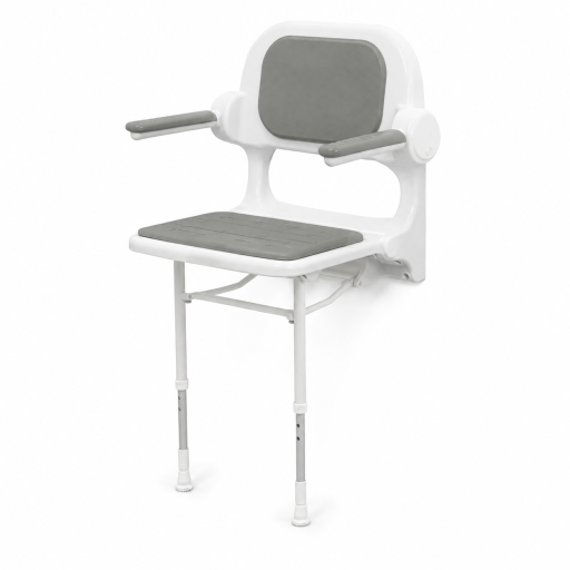 Si�ge de douche relevable S�rie 2000 rembourr� avec dossier et accoudoirs gris et blanc