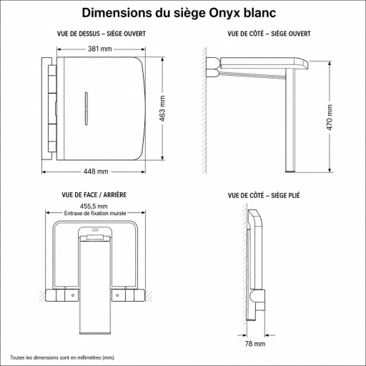 Si�ge de douche relevable ONYX  BLANC pour salle de bain PMR