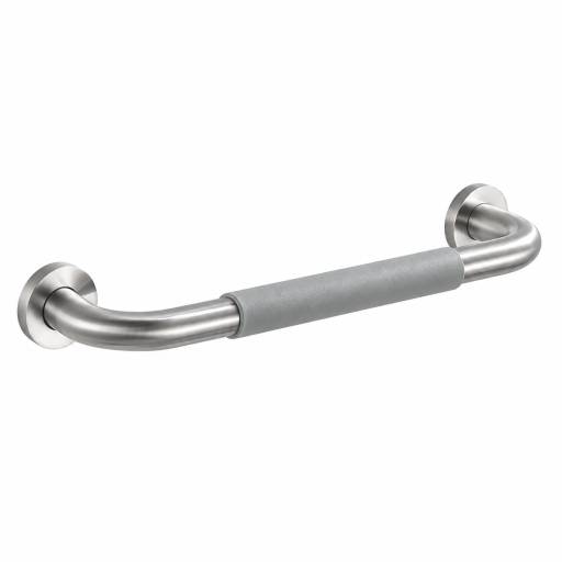 Barre d�appui droite COMFORT GRIP en acier bross�, avec prise centrale et fixations arrondies
