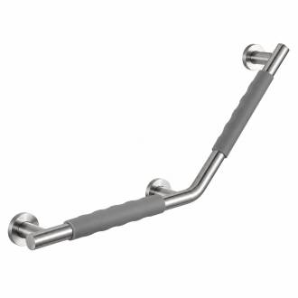 Barre d�appui COMFORT GRIP coud�e � 135� en acier bross� sur fond blanc