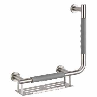 Barre d�appui COMFORT GRIP � 90� en acier bross� avec porte-savon