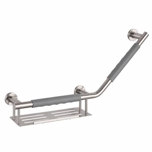 Barre d�appui COMFORT GRIP � 135� en acier bross� avec porte-savon