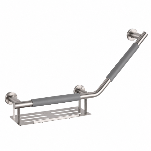 Barre d'appui 135� COMFORT GRIP en acier bross� avec porte-savon