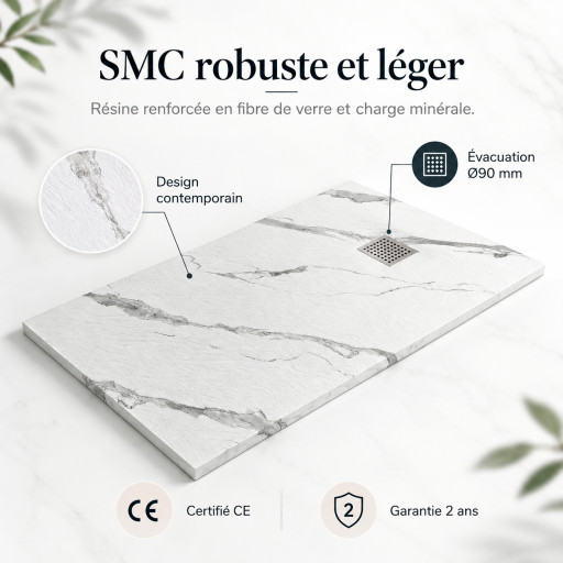 Receveur de douche AQUALITE ULTRASLIM Bonde Frontale PN24 extra-plat 26mm - 140x80 Marbr�