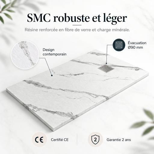 Receveur AQUALITE ULTRASLIM marbr� 200 � 100 cm en SMC : pr�sentation du produit et de sa conception l�g�re et robuste.