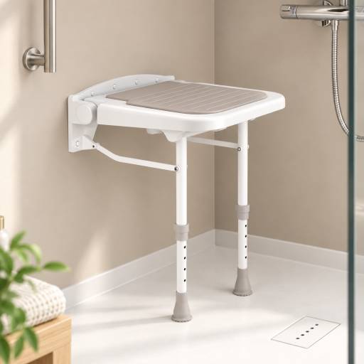 Si�ge de douche rembourr� rabattable install� dans une douche lumineuse