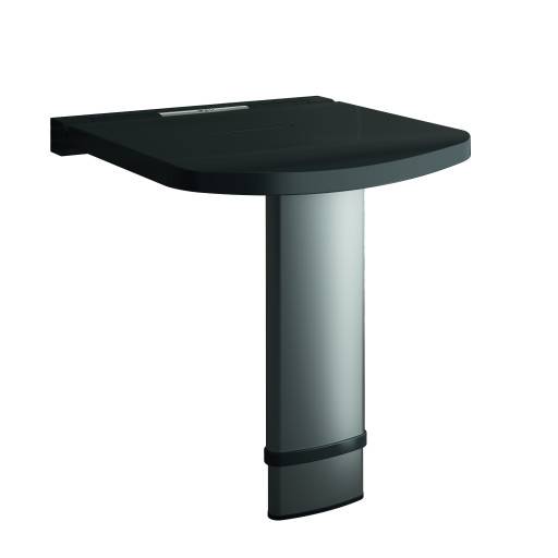 Si�ge de douche relevable ONYX noir avec pied de soutien, vue du produit