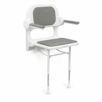 Si�ge de douche S�rie 2000 gris et blanc avec dossier, accoudoirs et pieds
