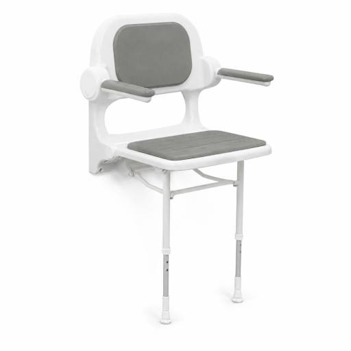 Si�ge de douche S�rie 2000 gris et blanc avec dossier, accoudoirs et pieds