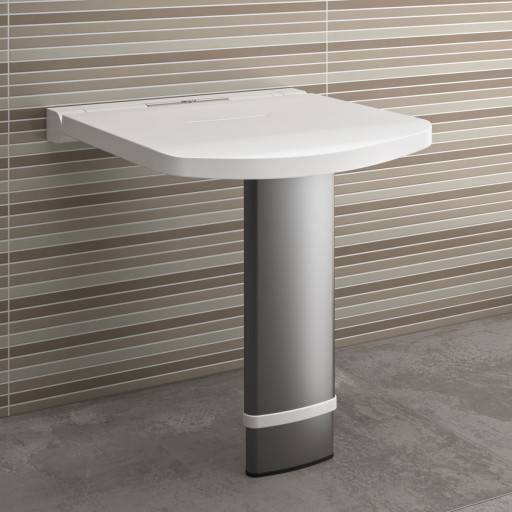 Si�ge de douche ONYX blanc install� sur un mur � relief horizontal