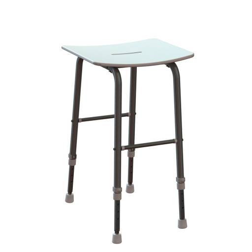 Vue compl�mentaire du tabouret de douche RUGAO blanc pr�sent� seul sur fond blanc.
