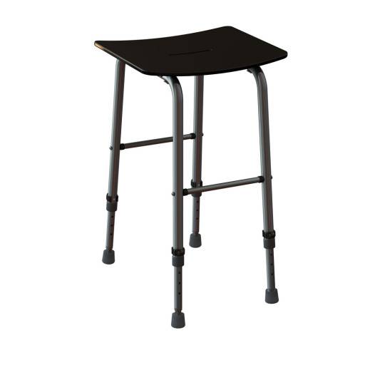 Vue compl�mentaire du tabouret de douche RUGAO noir pr�sent� seul sur fond blanc.