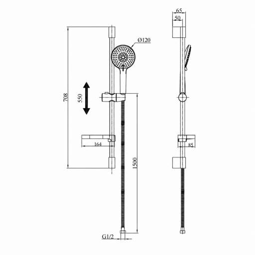 Barre de douche Aquaris HARMONIE chrom�e, sch�ma cot�