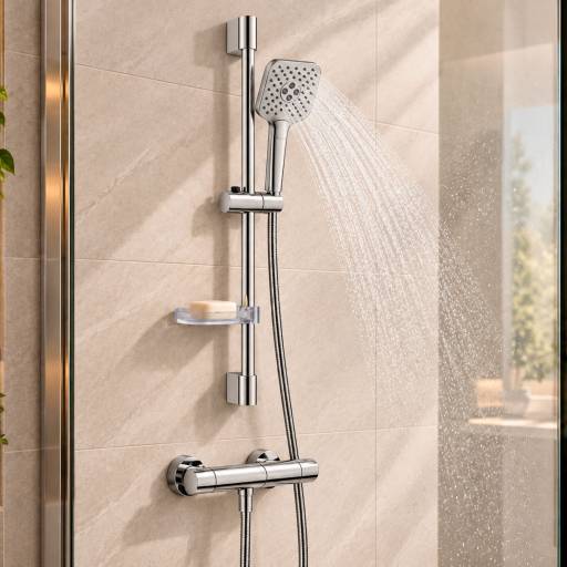 Barre de douche Aquaris SIGNATURE inox 304 chrom�e douchette carr�e 3 modes de jets
