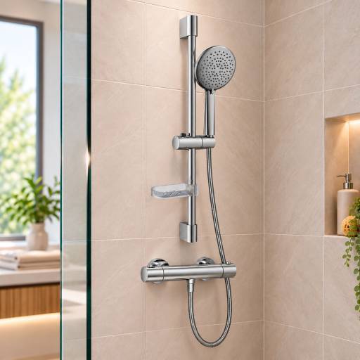 Barre de douche Aquaris �L�GANCE inox 304 chrom�e douchette ronde 5 modes de jets