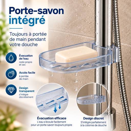 Barre de douche Aquaris SIGNATURE inox 304 chrom�e douchette carr�e 3 modes de jets