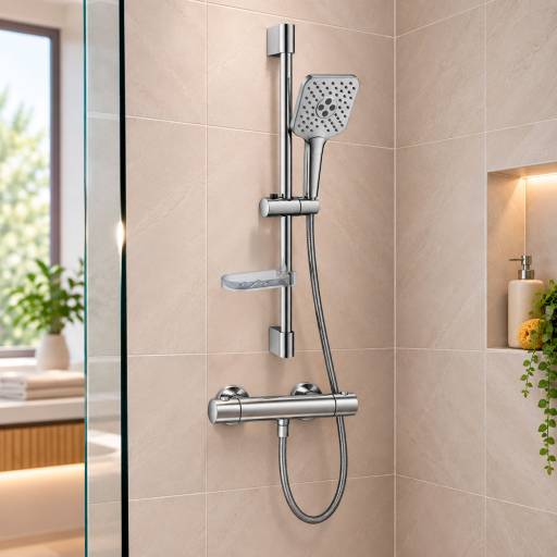 Barre de douche Aquaris SIGNATURE inox 304 chrom�e douchette carr�e 3 modes de jets