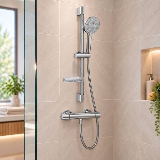 Barre de douche Aquaris HARMONIE chrom�e, vue d�ensemble dans une salle de bains