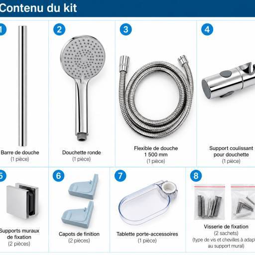 Barre de douche Aquaris HARMONIE chrom�e, contenu du kit