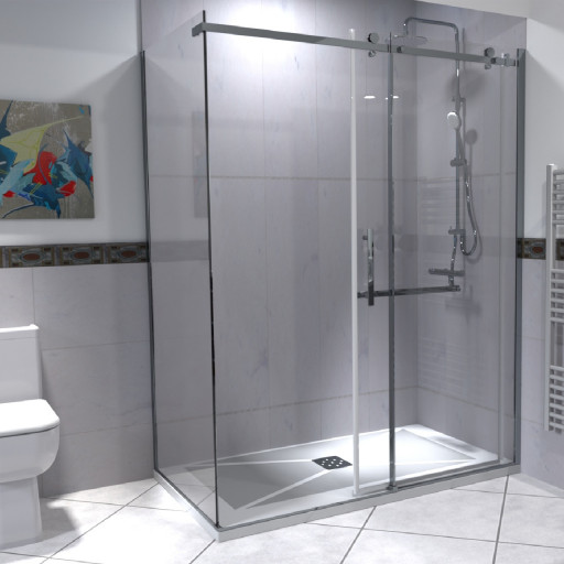 Paroi de douche fixe avec porte coulissante + retour sur fixe pour salle de bain PMR