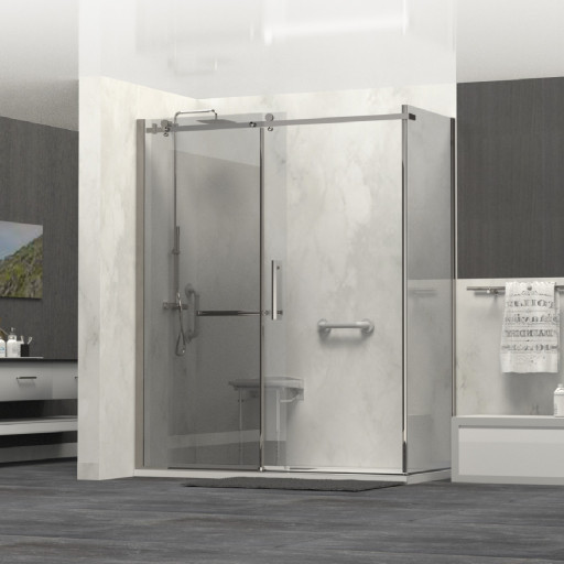 Paroi de douche fixe avec porte coulissante + retour sur fixe pour salle de bain PMR