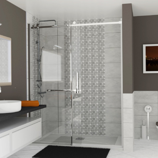 Paroi de douche 160 cm avec porte coulissante pour pose en niche dans salle de bain PMR
