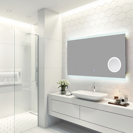 Miroir antibue avec clairage LED et loupe intgre pour salle de bain PMR SA20-011