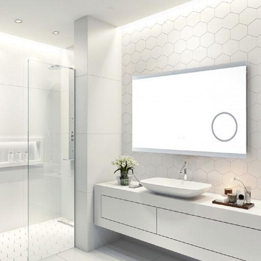 Miroir antibue avec clairage LED et loupe intgre pour salle de bain PMR SA20-011