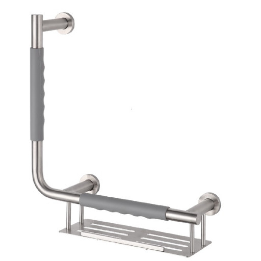 Barre d'appui 90 COMFORT GRIP en acier bross