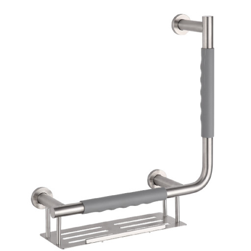 Barre d'appui 90 COMFORT GRIP en acier bross